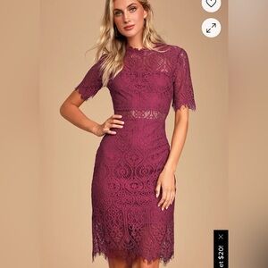 Lulu's Red Flutter Sleeve Sheath Dress Mock Neck Midi